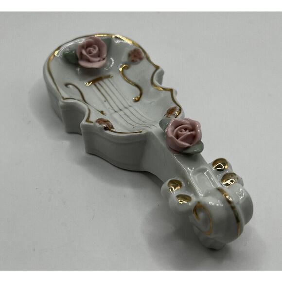 Vintage Mid Century THAMES BONE CHINA Flowered Hand Painted Violin Trinket Dish - Picture 4 of 11
